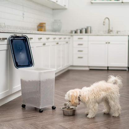 IRIS USA Dog Food Storage Container with Wheels, Airtight Lid, 2-Cup Scoop, Up to 30 Pounds Pet Food Storage, Built in Scoop Storage in Lid, Versatile Pet Food Bin, Portable, BPA Free, Gray/Dark Gray