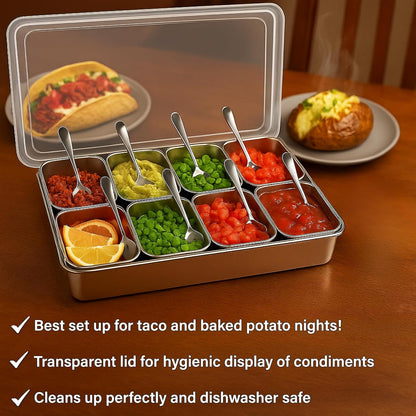 Stainless Steel Yakumi Pan, Yakumi Pans, Yakumi Mise En Place, Mise En Place Containers, Japanese Food Container, Condiment Containers, Multi Compartment Food Containers (8 Compartment)