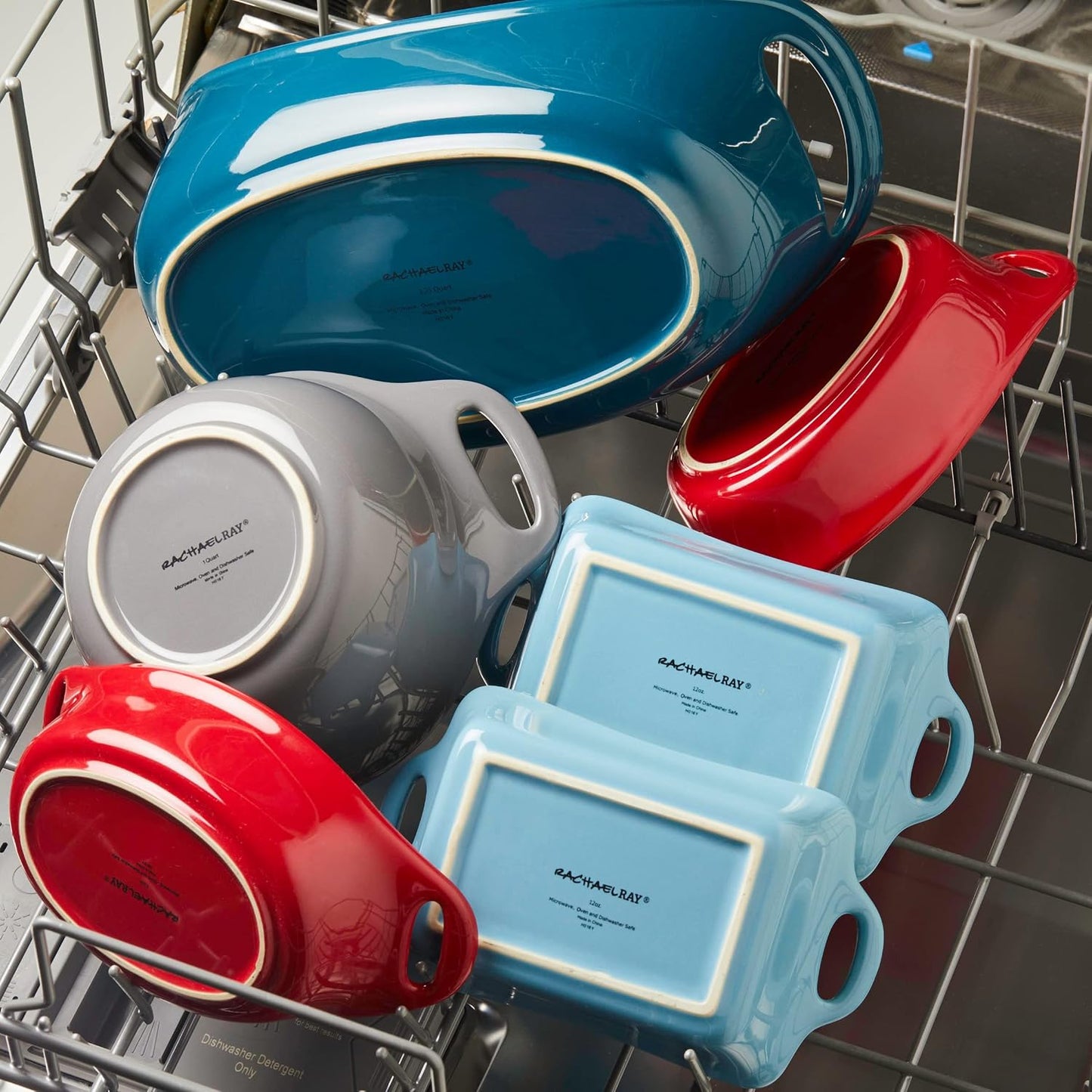 Rachael Ray Ceramics Nesting Mixing Bowl Set with Pour Spout, 1 Quart and 2 Quart, Teal