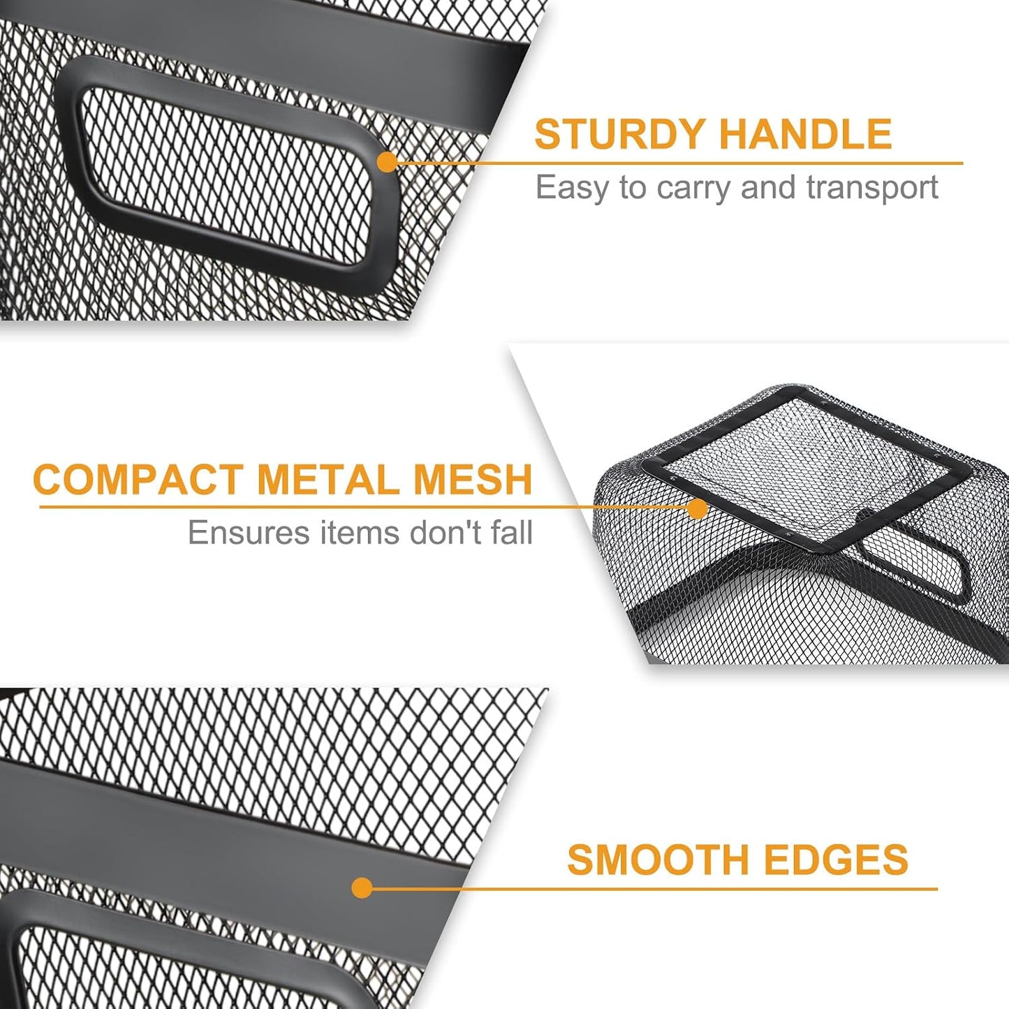 MorningRo 6 Pack Metal Mesh Basket with Hollow Handles Black Wire Storage Bin for Organizing Stackable Metal Fine Mesh Basket for Pantry Bathroom Kitchen Cabinets Shelves (Medium)
