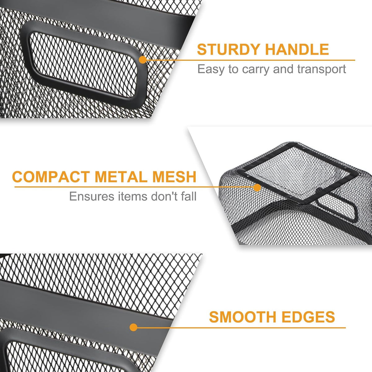 MorningRo 6 Pack Metal Mesh Basket with Hollow Handles Black Wire Storage Bin for Organizing Stackable Metal Fine Mesh Basket for Pantry Bathroom Kitchen Cabinets Shelves (Medium)