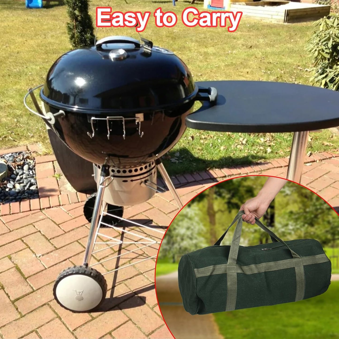 24" Grill Tool Storage Bag, Canvas, Black, Unisex, Classic Style, 60x24x24 cm/24 * 9.4 * 9.4 inches, Zipper Closure, Hand Strap, Perfect for Outdoor Grilling, Camping, Hiking