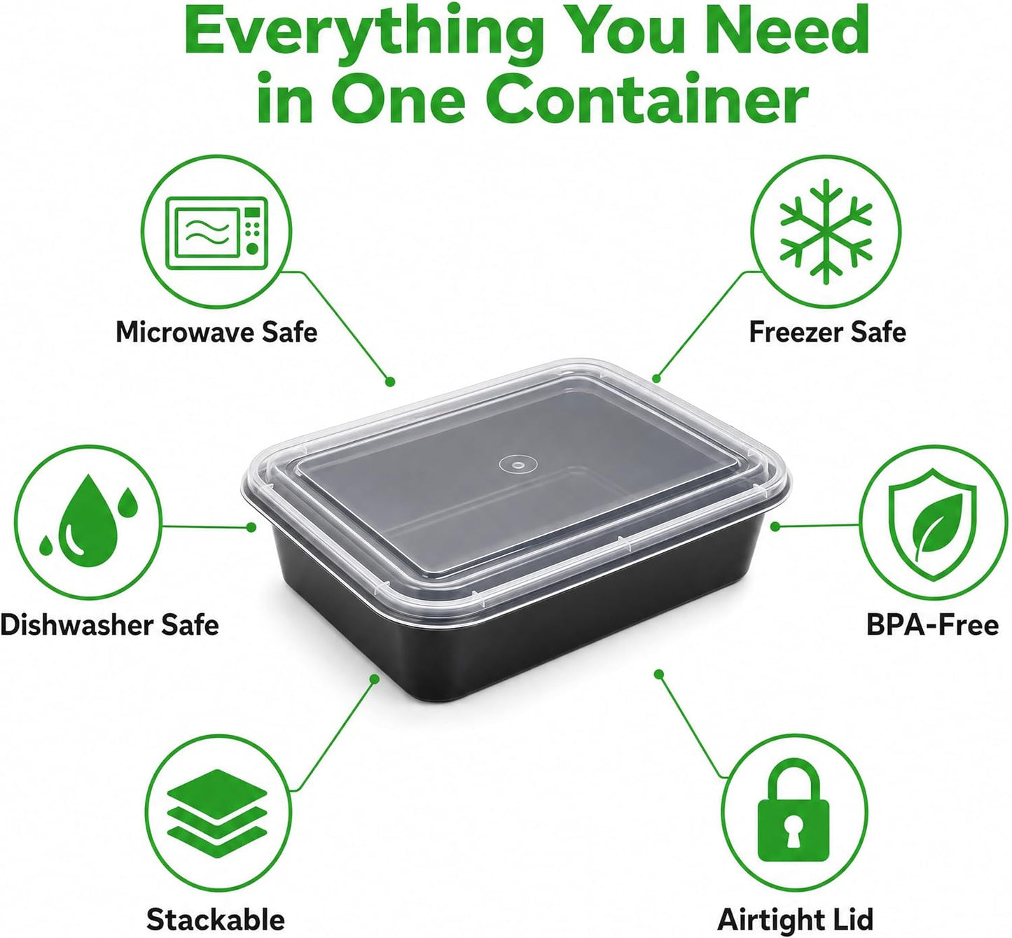 Green Direct Lunch Box Sets/Large Food Container with Lid / 2 Compartment Bento Box, Microwaveable, Freezer & Dishwasher Safe, Leak Proof, 10 Pack