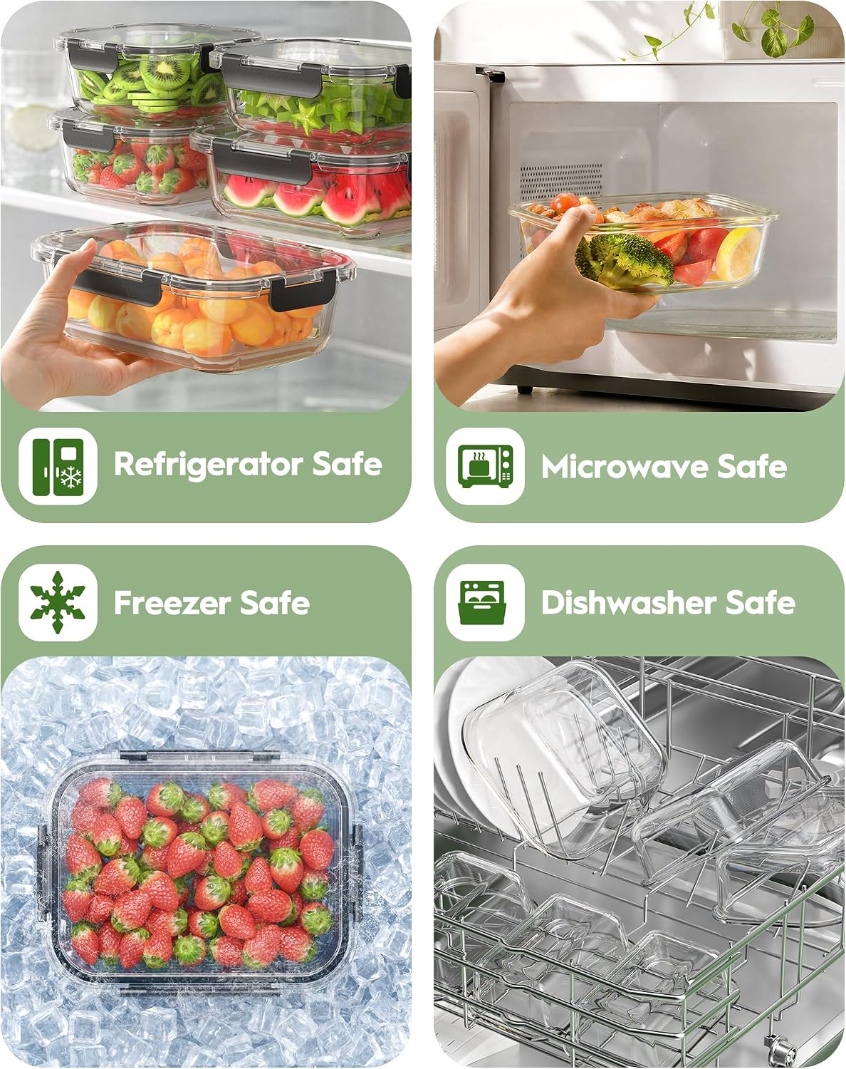 Canfanni 40 Piece Glass Food Storage Containers with Lids, Borosilicate Meal Prep Containers, BPA-Free, Stackable, Airtight Leak-Proof, Microwave, Dishwasher, Freezer Safe (20 lids & 20 Containers)