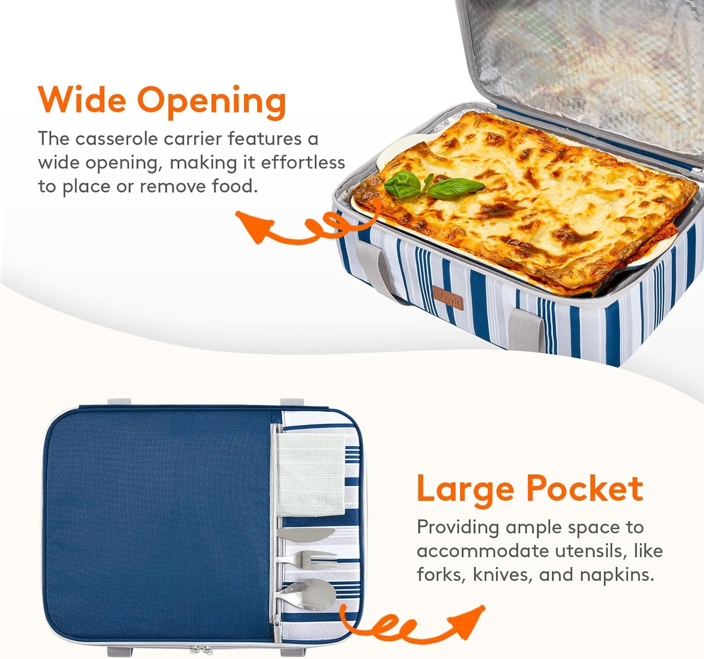 Lifewit Insulated Double Decker Casserole Carrier for Hot or Cold Food, Casserole Dish Carrying Case, Lasagna Holder for Potluck Parties, Picnic and Cookouts, Fits 9"x13" Baking Dish, Grey