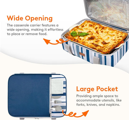 Lifewit Insulated Double Decker Casserole Carrier for Hot or Cold Food, Casserole Dish Carrying Case, Lasagna Holder for Potluck Parties, Picnic and Cookouts, Fits 9"x13" Baking Dish, Grey