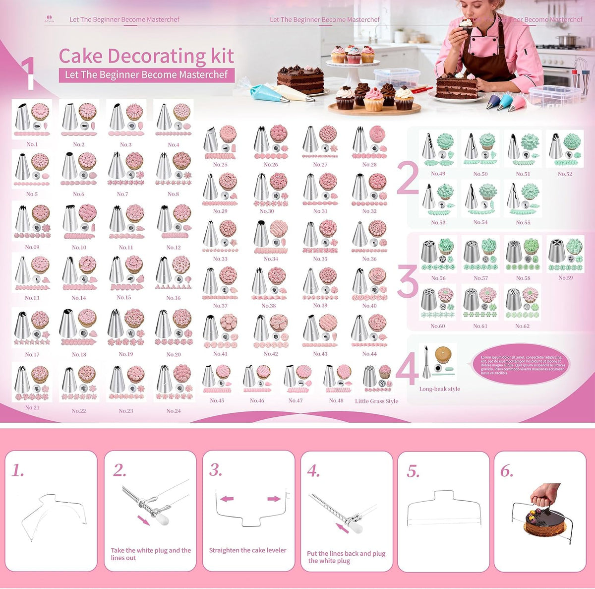Aluminum Cake Decorating Kit, Baking Supplies Tools for Beginners & Pros