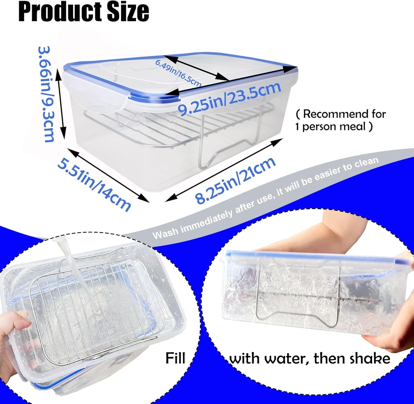 Batter Bowl, Breading Bowl with Lid Flour Shaker for Seasoning Fried Chicken, Fish, Shrimp, Just Flip (Blue)