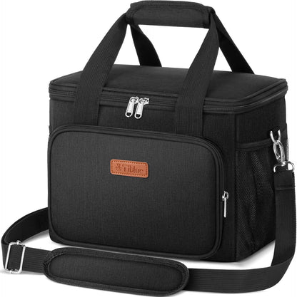 Tiblue Insulated Lunch Bag for Women/Men, Reusable Lunch Box for Office Work School Picnic,Leakproof Freezable Cooler Bag with Adjustable Shoulder Strap for Kid/Adult(Medium, Black & White Stripes)