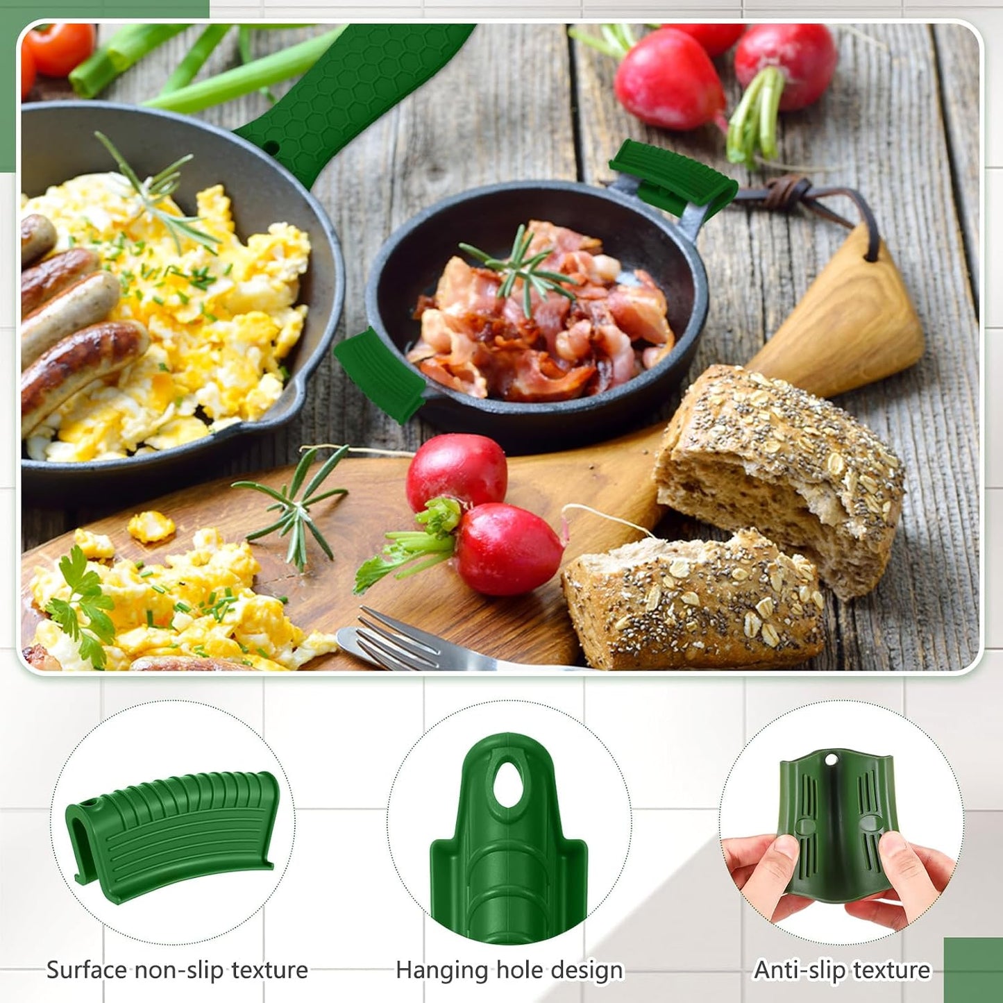 Patelai 8Pcs Silicone Cast Iron Handle Cover,Black
