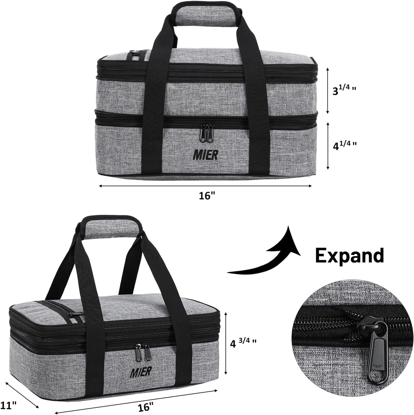 MIER Insulated Double Casserole Carrier Bag for Lasagna Lugger, Potluck Parties, Picnic, Beach, Fits 9 x 13 Inches Baking Dish, Casserole Dish, Expandable, Dark Blue