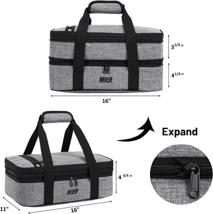 MIER Insulated Double Casserole Carrier Bag for Lasagna Lugger, Potluck Parties, Picnic, Beach, Fits 9 x 13 Inches Baking Dish, Casserole Dish, Expandable, Dark Blue
