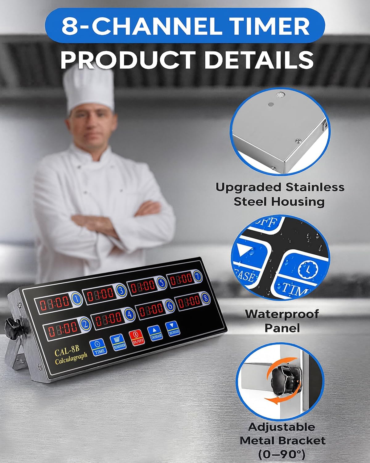 Commercial 8 Channels Digital Kitchen Timer, Calculagraph Fry Timer
