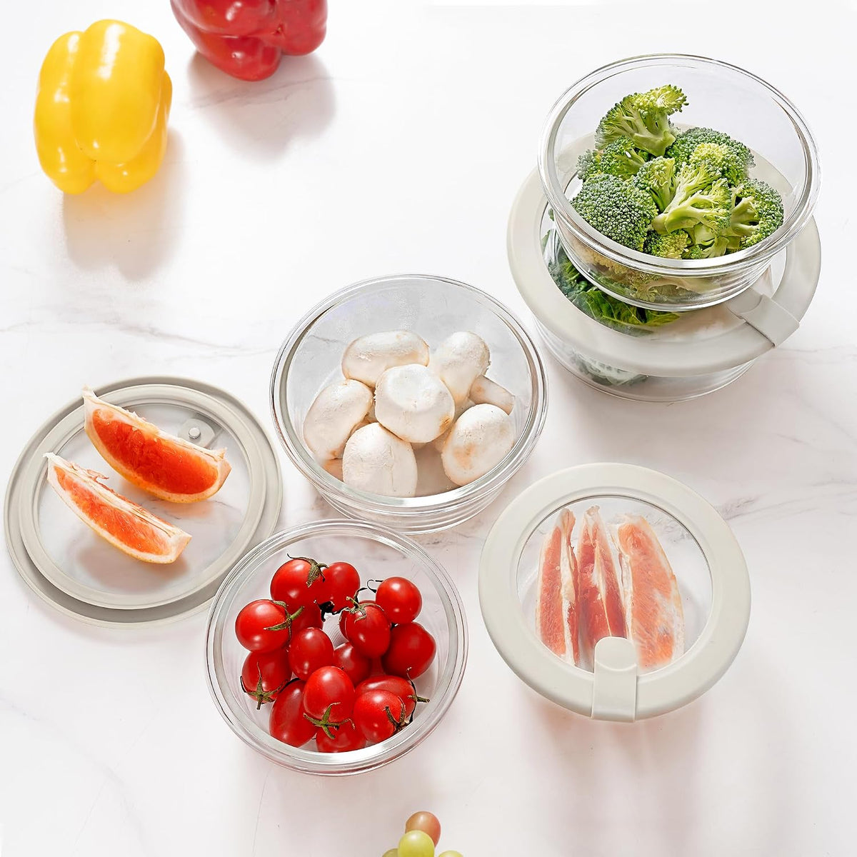 Urban Green Glass Food Storage Containers with Glass Lids, Microwave Safe Food Container Set, Aitight Meal Prep Container Set, LeakProof, 100% Plastic Free, 6 Pack