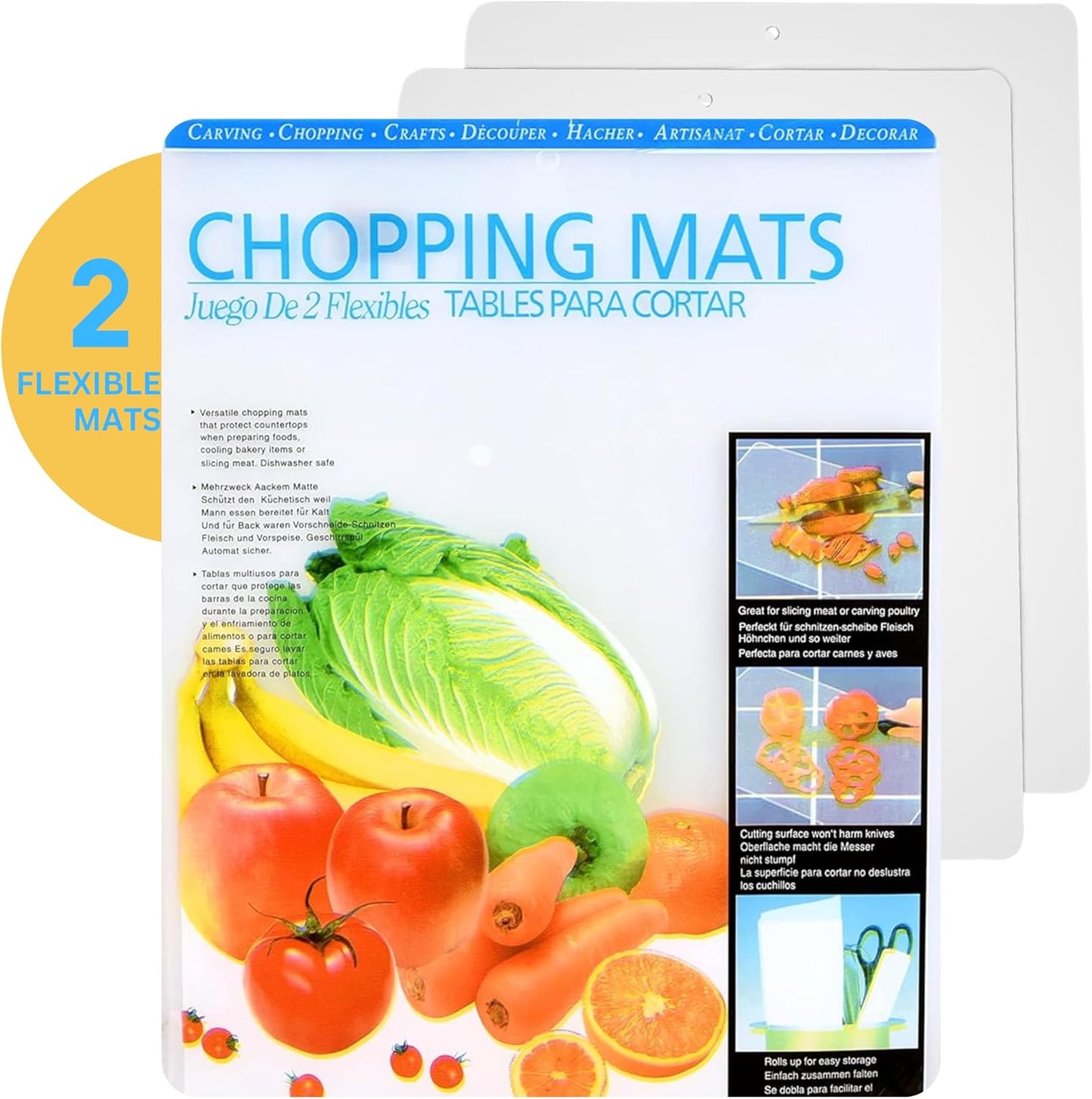 Kitchen Cutting Board | Flexible Chopping Mats | Food Safety | Hanging Hole for Easy Drying | 12x15” Size | Set of 2