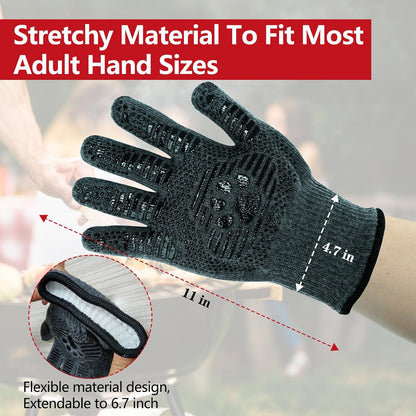 UBeesize Lengthen BBQ Gloves (Phoenix), 1472°F Heat Resistant Grill Glove, 14 inch Fireproof Oven Gloves for Cooking, Non-Slip Fire Glove for Grilling, Barbecue, Smoker, Baking, Frying