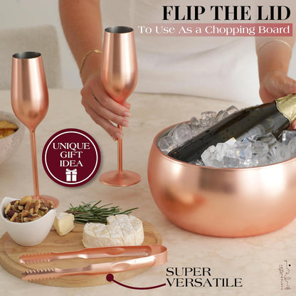 Gusto Nostro 4.1L Insulated Ice Bucket with Lid and Tongs, Double Wall Stainless Steel Ice Bucket Large, BPA Free Ice Bucket for Cocktail Bar, Keeps Champagne, Wine, Beer Chill for Parties