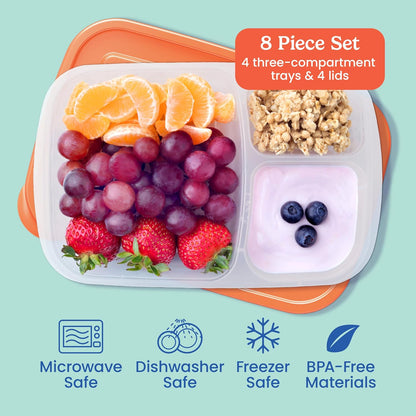 Bentgo Easyboxes - Original Stackable Lunch Boxes - Reusable 3-Compartment Food Containers for Kids and Adults - Bento Lunch Box for Meal Prep, School, & Work - BPA Free, Set of 4 (Earth Tones)
