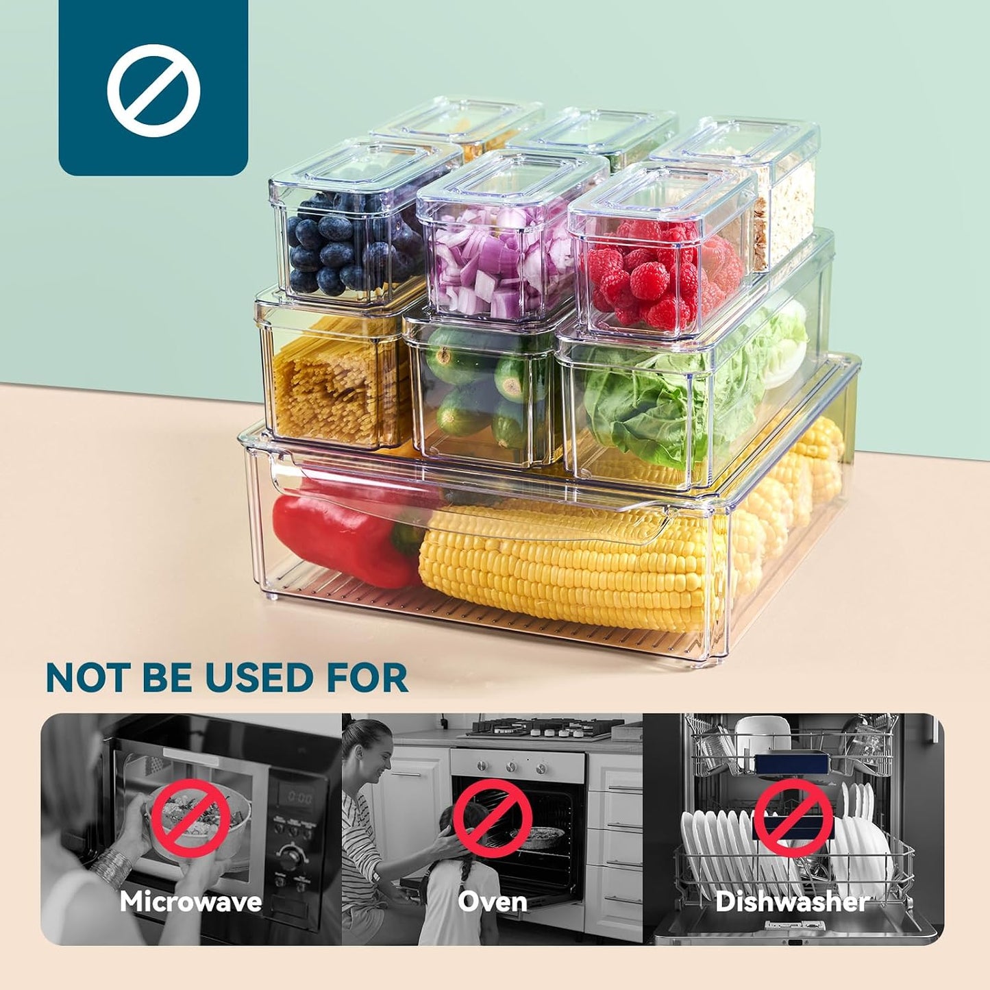 Luckore 4 Piece Refrigerator Organizer Bins, Clear Fridge Organizers and Storage, Stackable with Lids, Food Storage Containers for Fruit, Vegetable, Drinks, Cereals