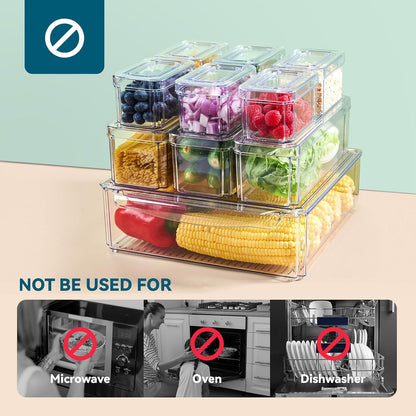 Luckore 4 Piece Refrigerator Organizer Bins, Clear Fridge Organizers and Storage, Stackable with Lids, Food Storage Containers for Fruit, Vegetable, Drinks, Cereals
