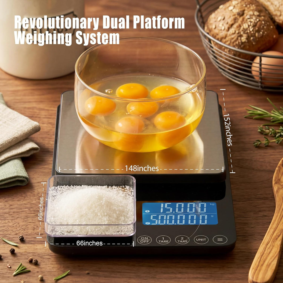 Food Scale 44lb/20kg, Extra-Large Platform Digital Kitchen Scale, 1g/0.1oz High Precision, Stainless Steel/Tempered Glass, Weight Grams and oz for Cooking Baking Meal Prep Sourdough Bread