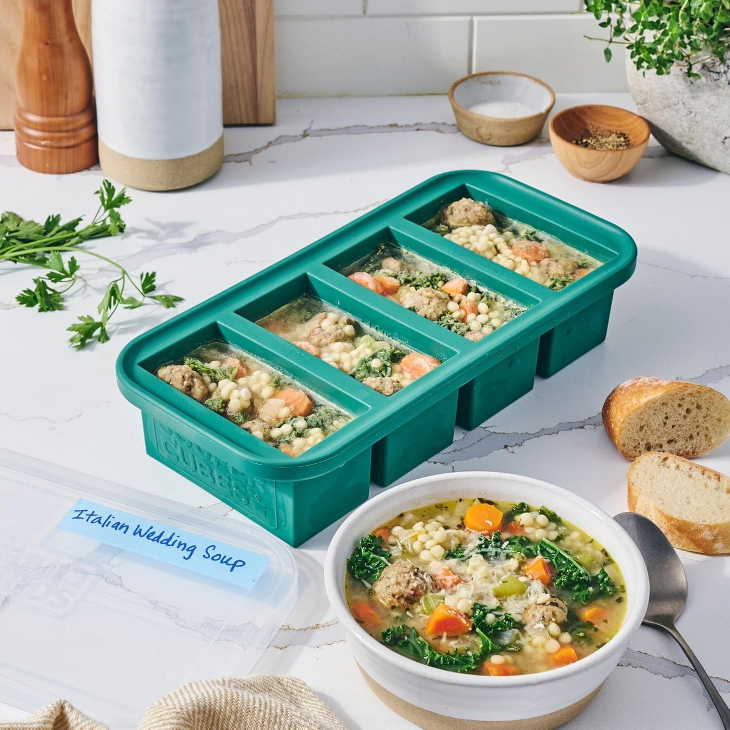 Souper Cubes 1 Cup Silicone Freezer Molds - Soup Cubes Perfect for Freezing Broth, Rice, Leftovers and More - Silicone Freezer Trays with Lids for Meal Prep - Aqua - 1-Pack