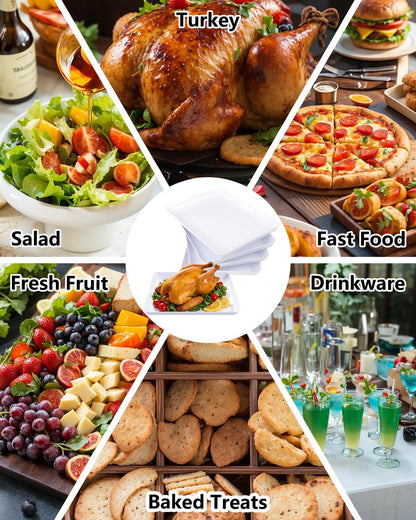 YOUBET 6 PCS Plastic Serving Trays - White Trays for Serving Food - Super Strong Disposable Platters, Heavy Duty Plastic Trays for BBQ, Picnic, Party, Wedding