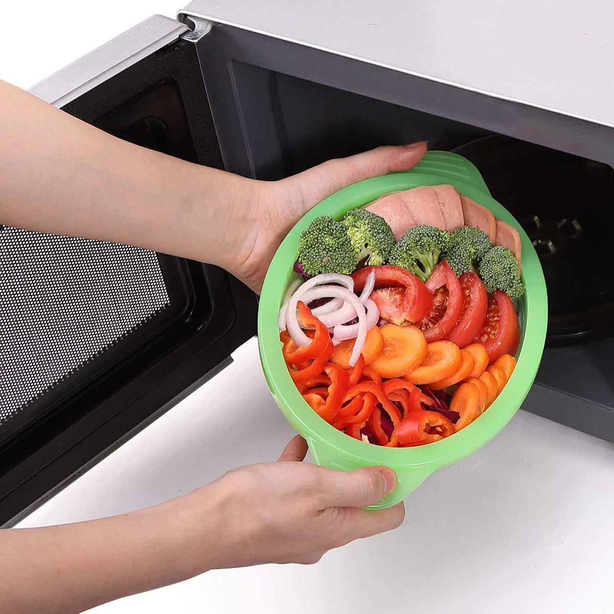 Silicone Microwave Steamer Collapsible Cooker for Vegetables Fish Prep Meal
