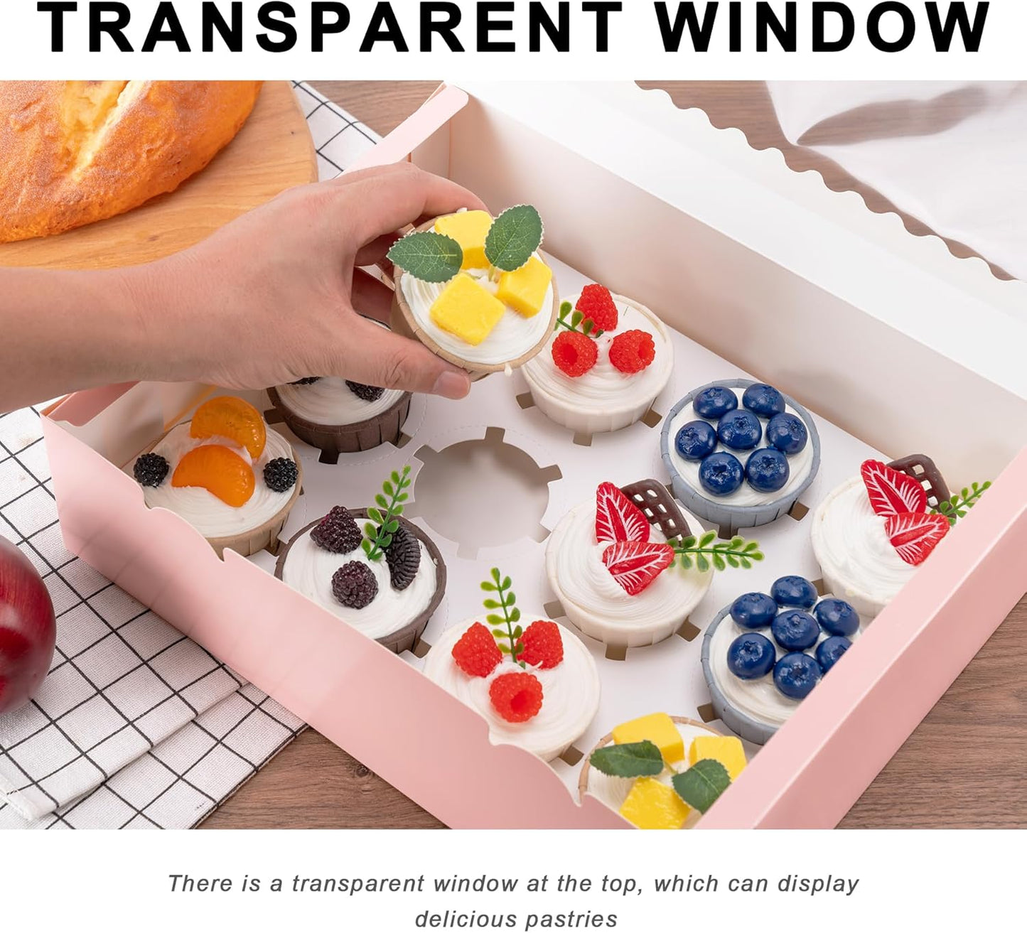 12 Count Cupcake Boxes, 4PCS Cupcake Container with Window, Food Grade Cupcake Holder for Birthday Holiday Party, Bakery Supplies for Cupcakes, Desserts, and More
