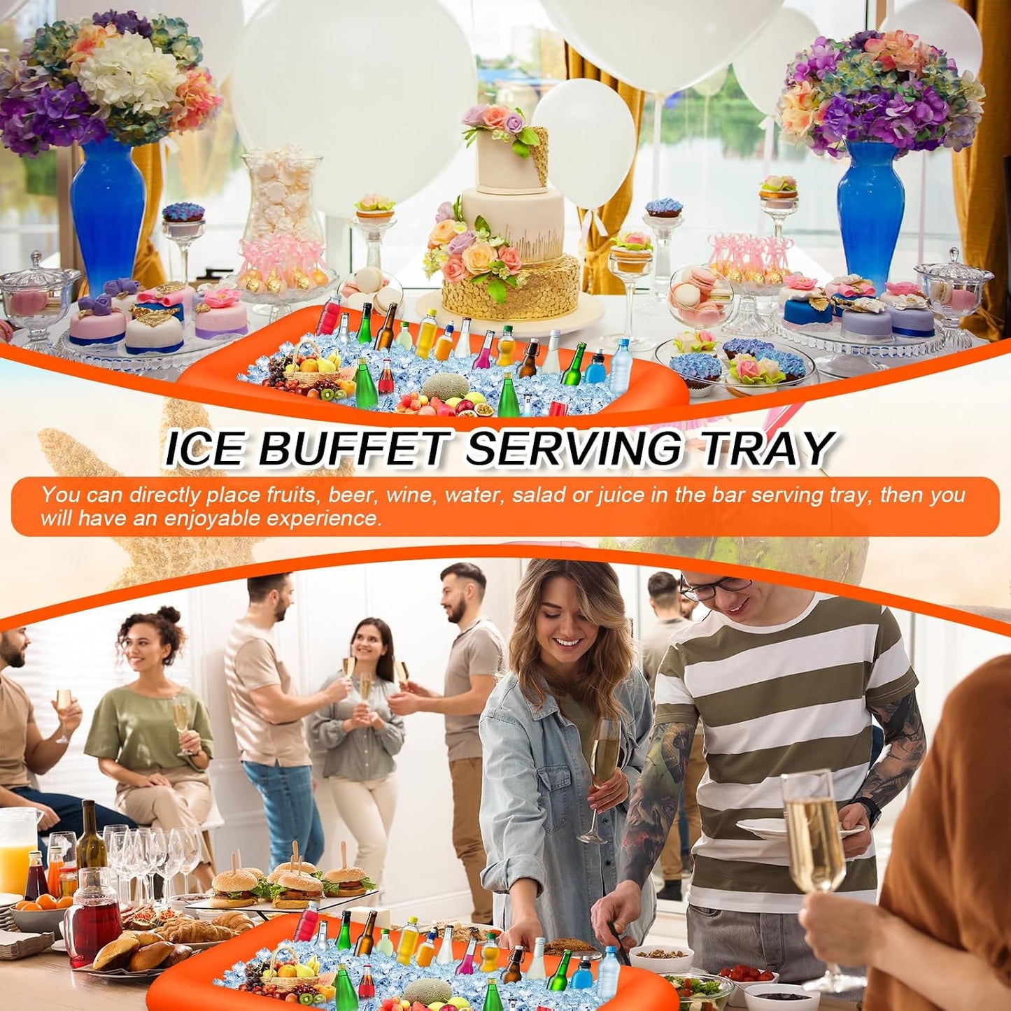 Leitee Inflatable Serving Bar with Drain Plug 52 x 24 x 5'' Inflatable Ice Serving Buffet Bar for Party Food Cooler Buffet Drink(Black,Basic Style)