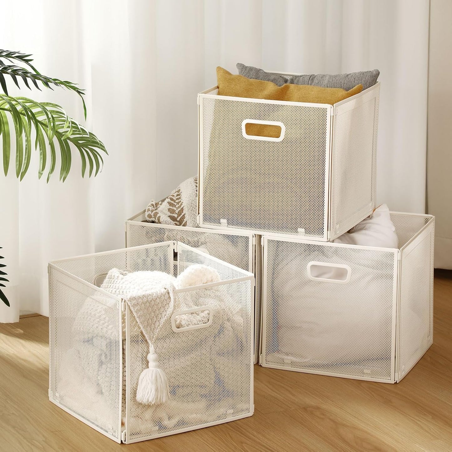 Funnymoom 2 Pcs Foldable Metal Wire Basket 13 x 13 Inch Black Cube Storage Bins Stackable Wire Laundry Baskets Organizer with Handle for Shelves Pantry Cabinet File Graduation Gift