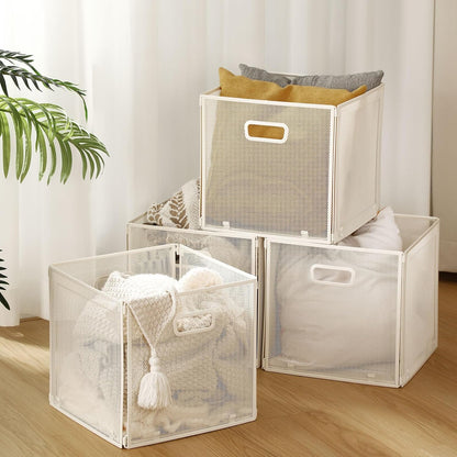 Funnymoom 2 Pcs Foldable Metal Wire Basket 13 x 13 Inch Black Cube Storage Bins Stackable Wire Laundry Baskets Organizer with Handle for Shelves Pantry Cabinet File Graduation Gift
