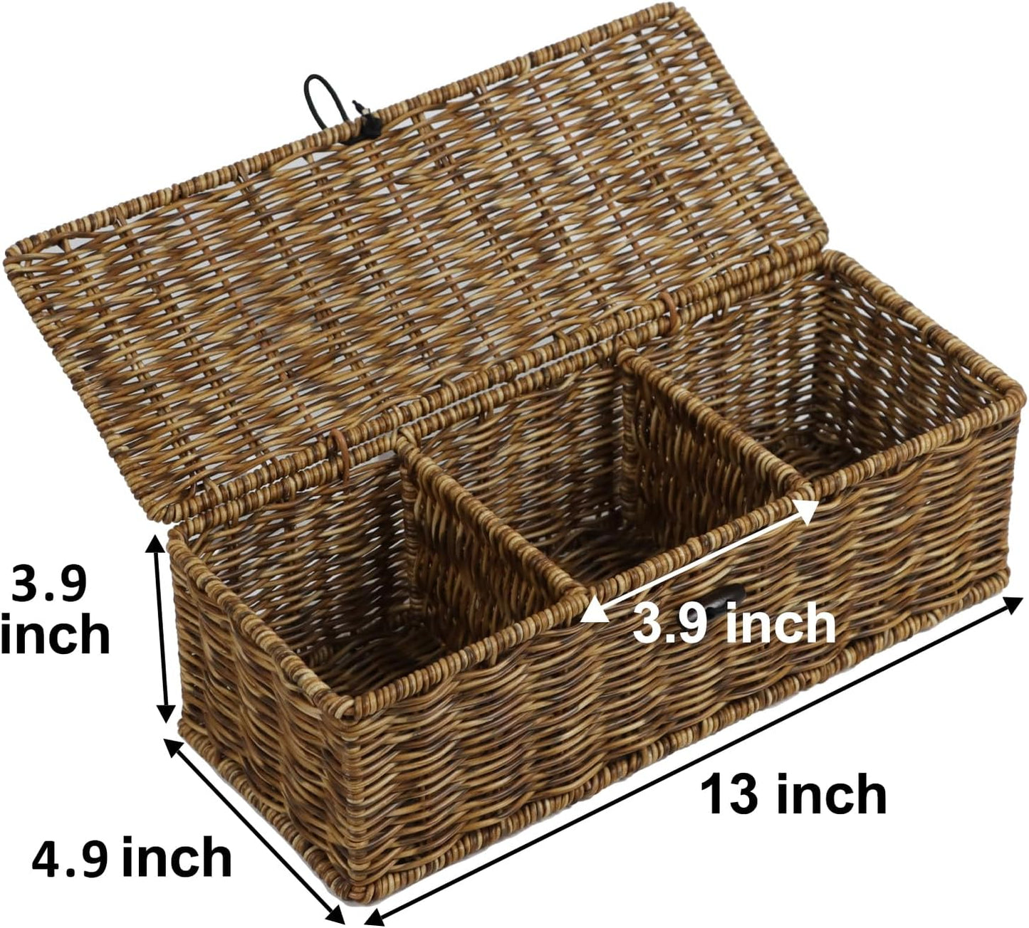 Water Hyacinth Storage Basket with Lid, Rectangular Tank Woven Wicker Baskets with Sections, Decorative Box for Snack Toys Bathroom (Water Hyacinth)