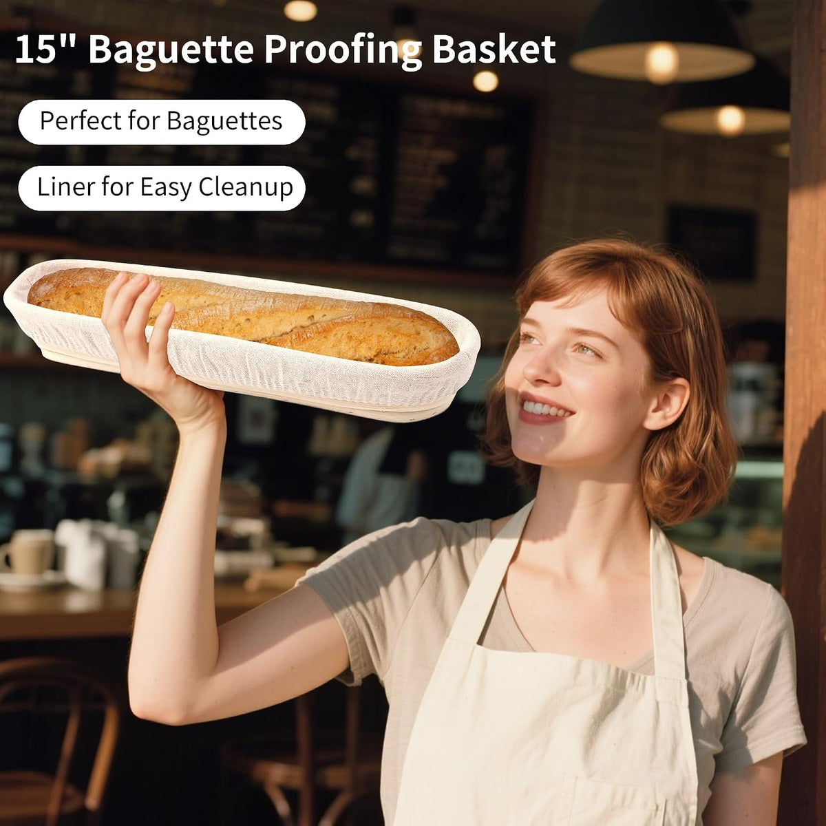 Banneton Bread Proofing Basket, 15" Baguette Sourdough Basket with Liner
