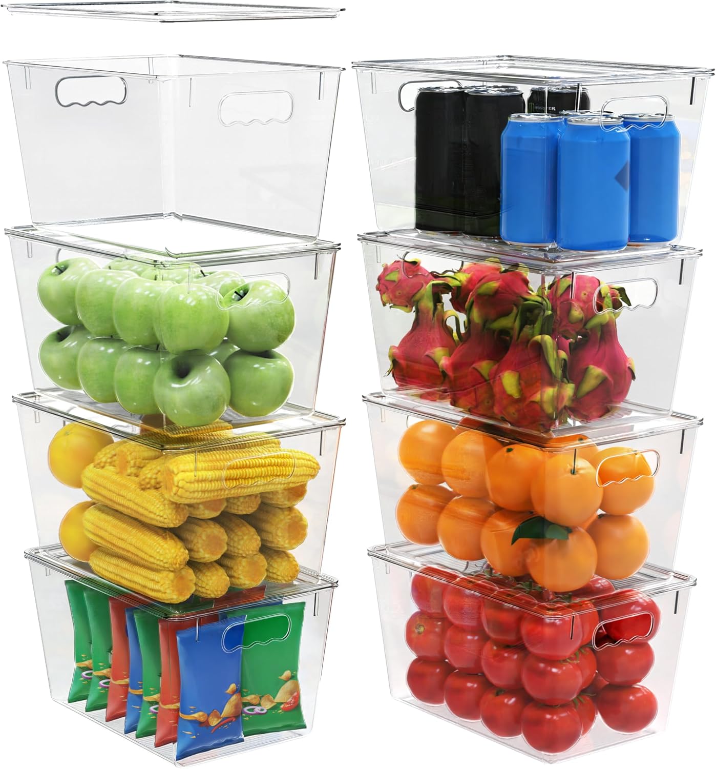 YAN & HIN 6 Pack Clear Storage Bins with Lids, Stackable Plastic Organizer Bins with Handles, Pantry Organizers and Storage for Kitchen Cabinet, Fridge, Bathroom, Closet and Shelf Organization