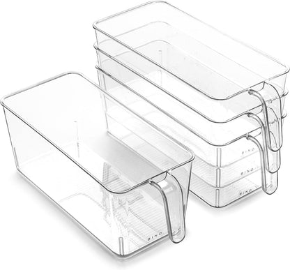 BINO l Plastic Storage Bins l THE HOLDER COLLECTION l 4-Pack, Large Multi-Use Clear Containers for Organizing with Built-in Handles l Pantry Organization & Storage l Kitchen Organizer l Storage Bins
