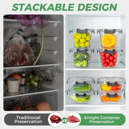 32 oz Glass Soup Containers with Lids, 4 Cup Glass Food Storage Containers with lids, Meal Prep Containers, Microwave, Oven, Freezer and Dishwasher, BPA Free