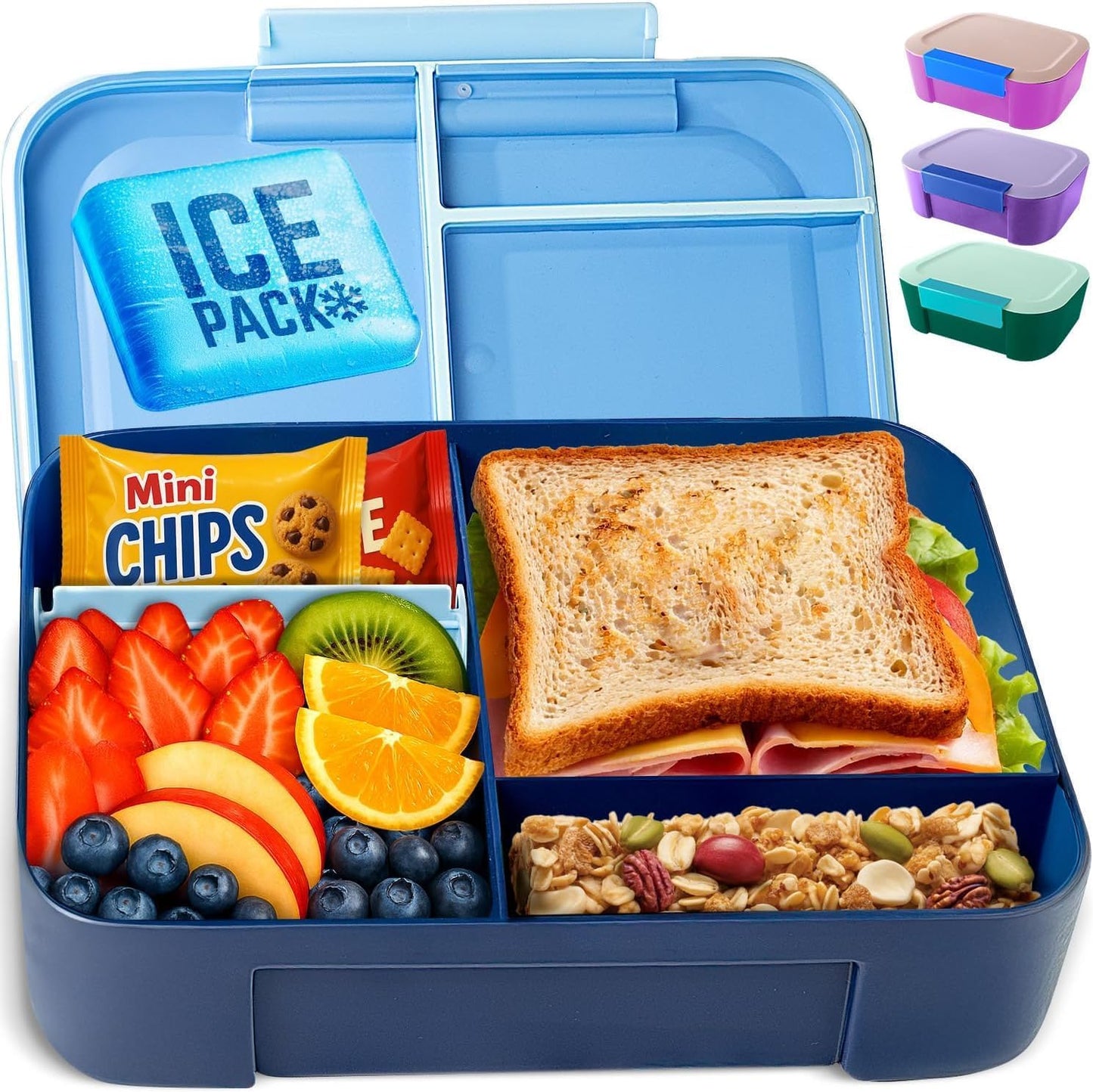 KARRICO Leakproof Lunch Box – 3-Compartment Bento Box, Cooler Pack & Adjustable Divider, Extra Large & BPA-Free – Dishwasher Safe, Ideal for On-the-Go Meals, Green