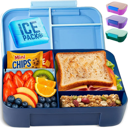 KARRICO Leakproof Lunch Box – 3-Compartment Bento Box, Cooler Pack & Adjustable Divider, Extra Large & BPA-Free – Dishwasher Safe, Ideal for On-the-Go Meals, Green