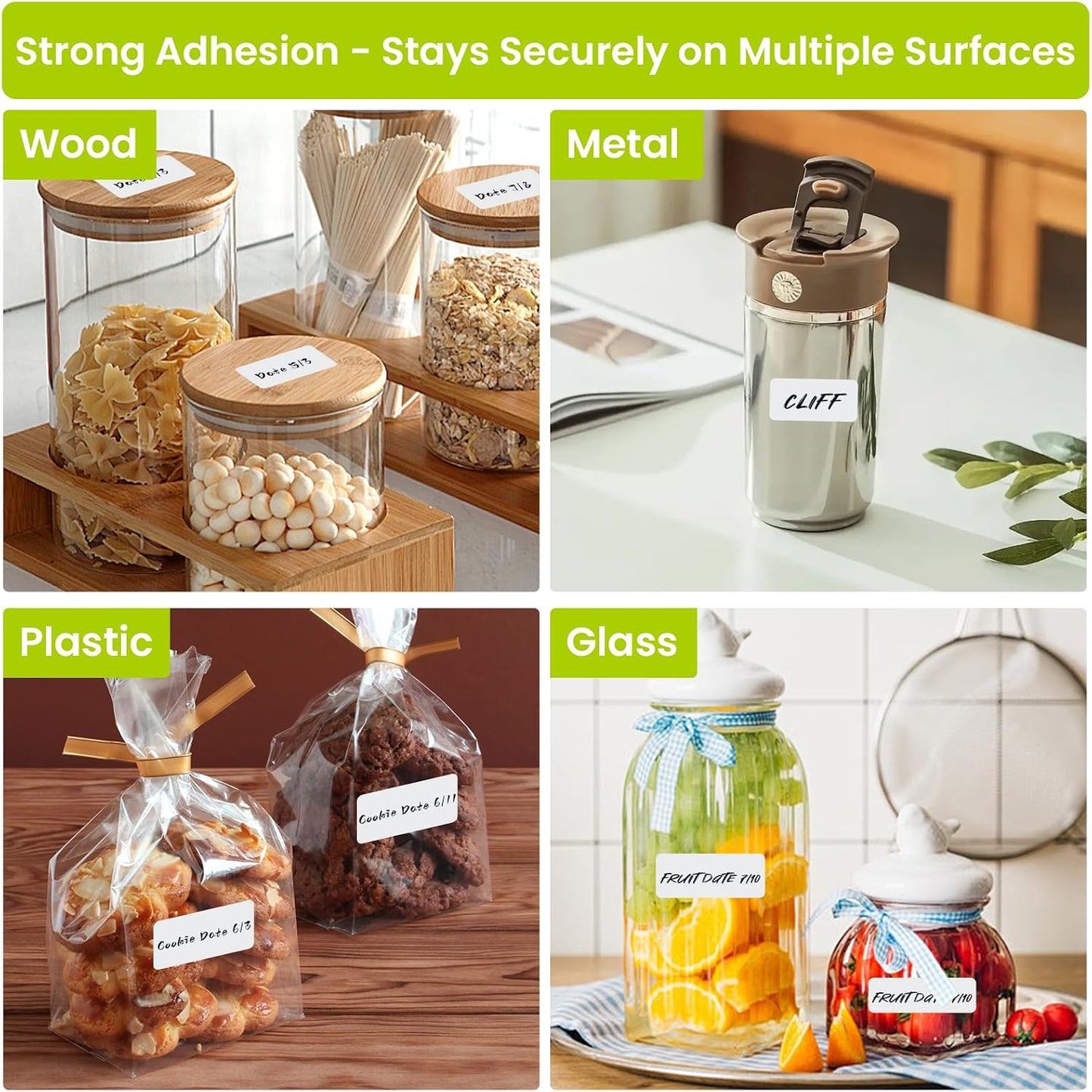 Ortarco 1000 Pcs Removable Food Labels Stickers for Storage Bins, Waterproof & Oil Resistant Freezer Labels with Perforation Line 1" x 2"