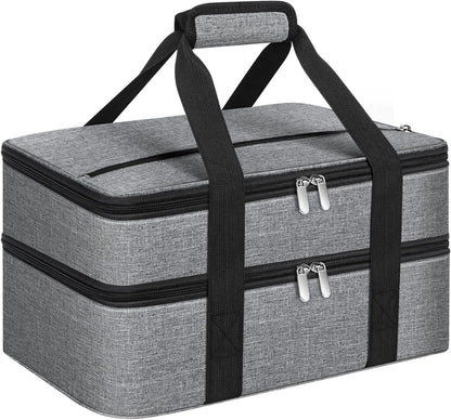 Insulated Casserole Carrier, Portable Casserole Carrier for Hot or Cold Food Lunch Tote Warmer or Cooler Bag, Lasagna Lunch Bag for Potluck Parties- Fits 9" x 13" Baking Dish-Charcoal Grey