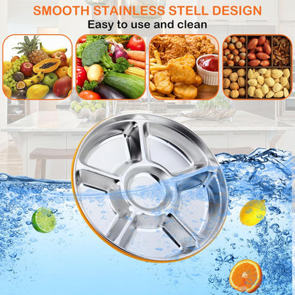 Divided Serving Tray with Lid, Veggie Tray with Lid Stainless Steel 6 Compartments Vegetable and 4 Forks Set for Party Platter, Vegetable Relish Fruit Tray, Snackle Box