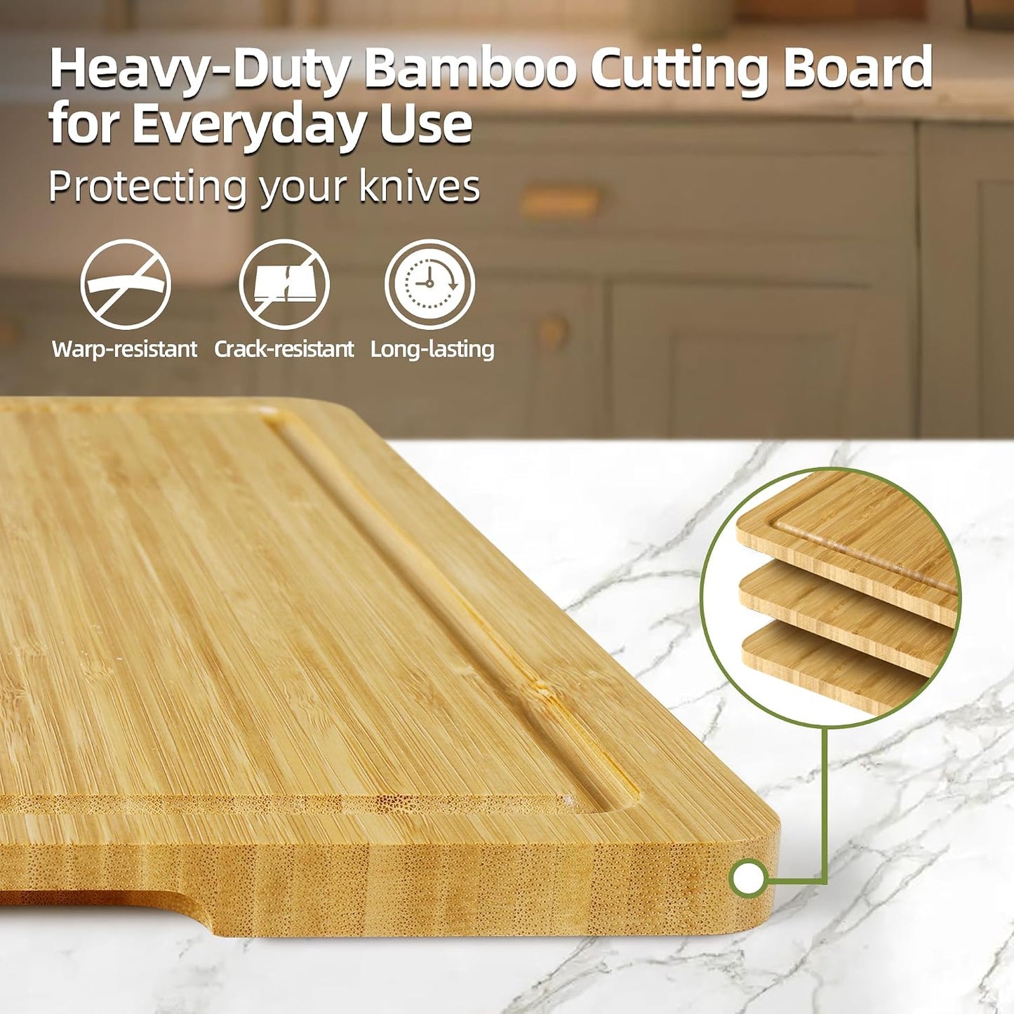 Wood Cutting Board Set of 4, Wooden Chopping Boards with Food Icons for Kitchen, Charcuterie Board for Meat, Vegetables, Fruits, Cheese