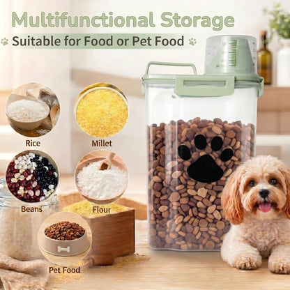 Dog Storage Container with cleaning brush,Measuring Cup,Portable Pet Food Containers with Upgraded Large Spout and Cup for Dogs,Cats,Birds,Small Animals(White)