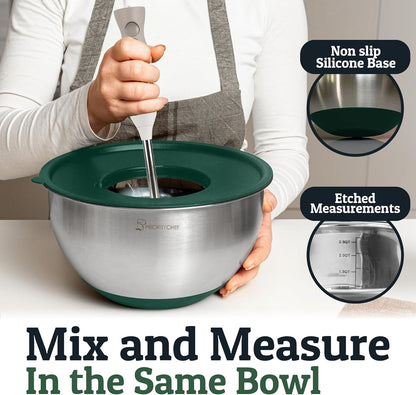 Priority Chef Stainless Steel Mixing Bowls with Lids Set, 3 Grater Attachments, Airtight Lids, Non-Slip Silicone Base Mixing Bowl Set, Large Prep Metal Mixing Bowls for Kitchen, Black