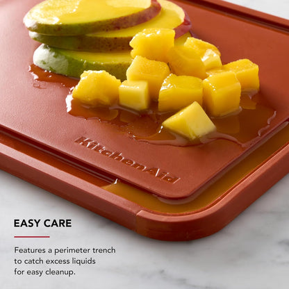 KitchenAid Classic Plastic Cutting Board with Perimeter Trench and Non Slip Edges, Dishwasher Safe, 12 inch x 18 inch, Gray