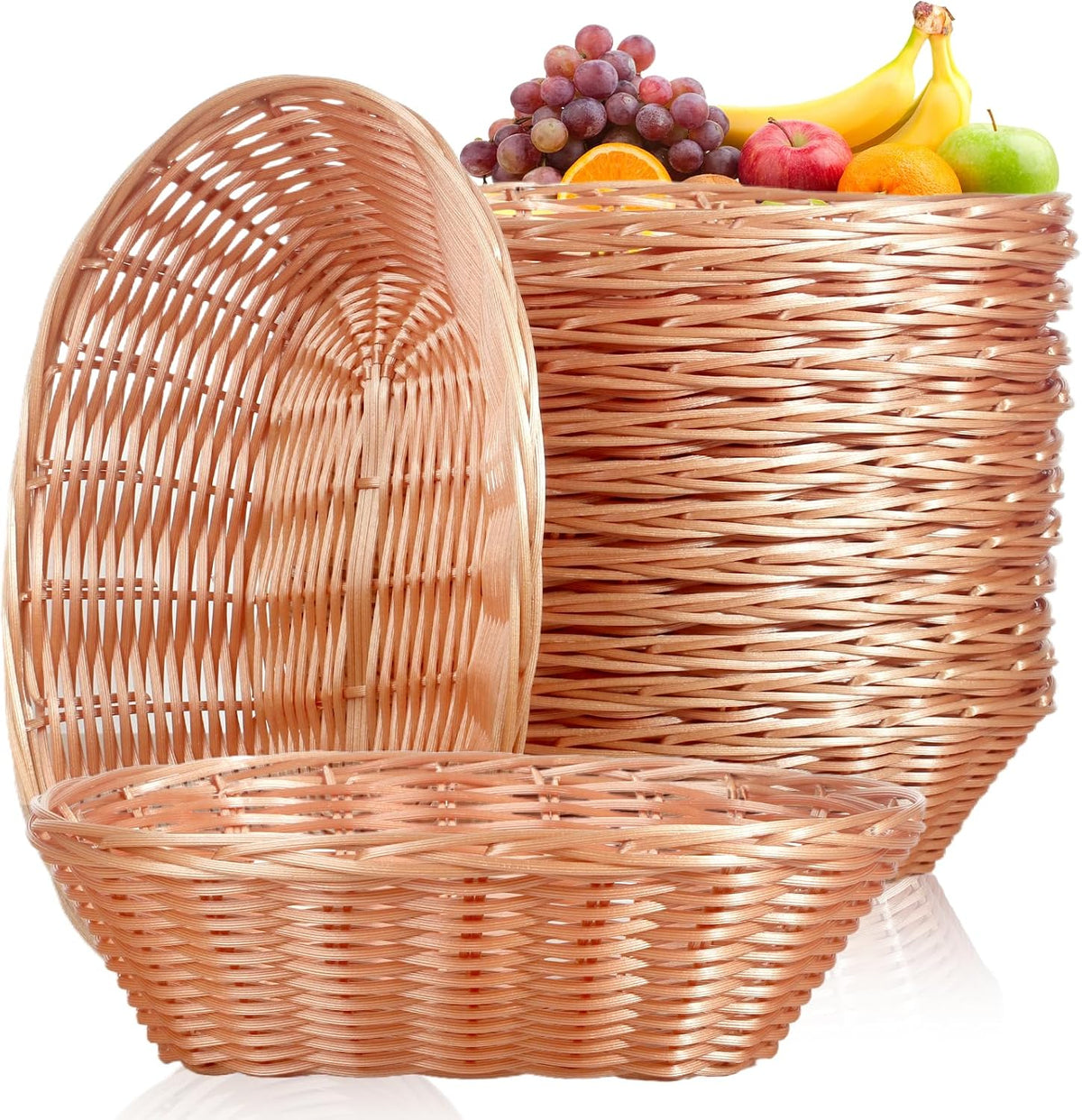 12 Pack Plastic Oval Woven Baskets, 10"L x 6"W x 3"H