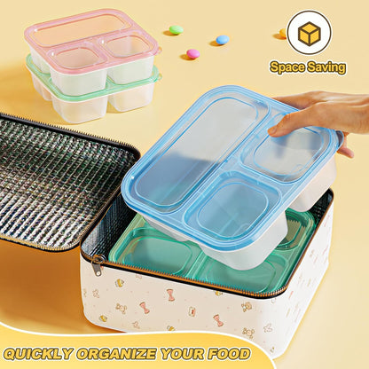6 Pcs Snack Box Container Set, Reusable 3&4 Compartment Meal Prep Snack Containers for Adults Kids Toddler, BPA-Free Divided Lunchable Container for School, Work and Travel (Transparent Lids)