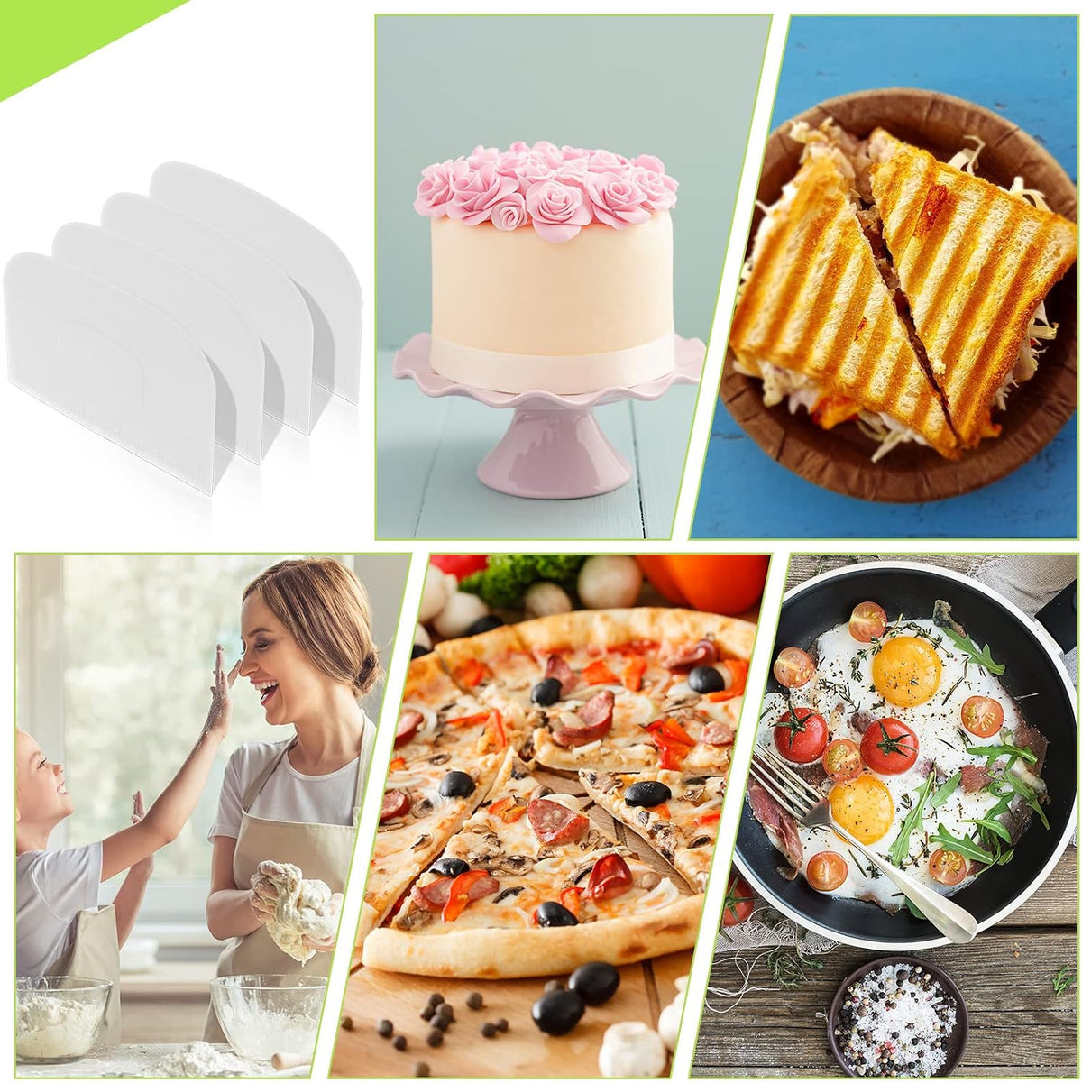 Queekay 4 Pcs Plastic Dough Scraper, Flexible Bowl Bench Scraper
