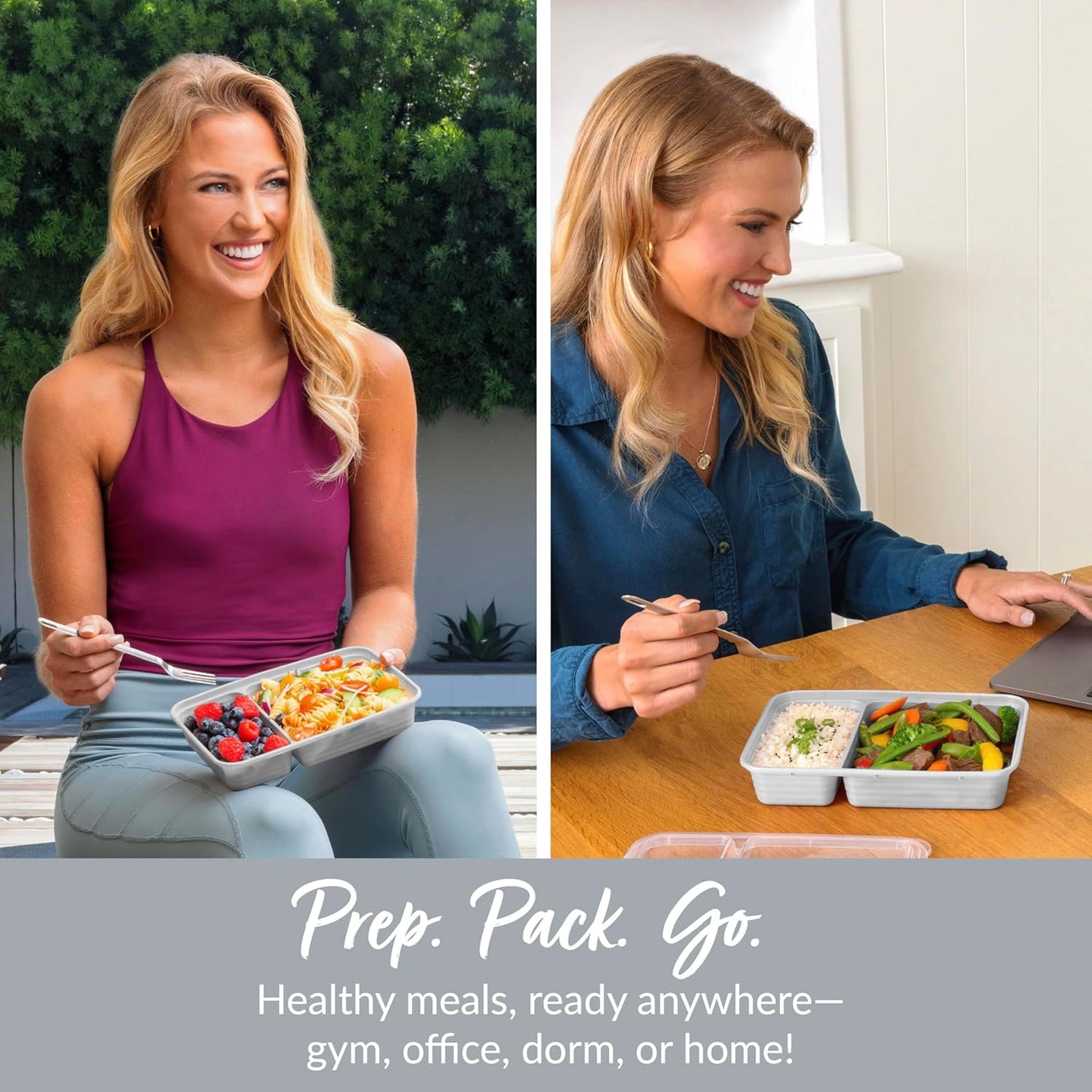 Bentgo Prep - 20-Piece 2-Compartment Reusable Meal Prep Containers with Lids, PFAS & BPA Free Materials, Durable, Microwave, Freezer, & Dishwasher Safe To Go Food Storage (Rose Gold)